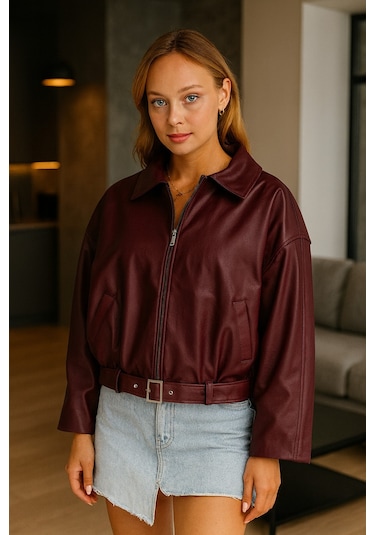 Prifaldi Oversize Bomber Deri Ceket Bordo
