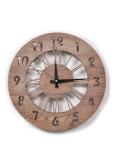 Ceviz Roma Rakamlı Dekoratif Duvar Saat Ceviz