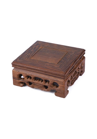 Kangvka Ahşap Retro Dekoratif Taban - Vazo, Çay Potu, Porselen Sürahana İçin Pratik Ev Dekoru 8x8x3.7 Cm