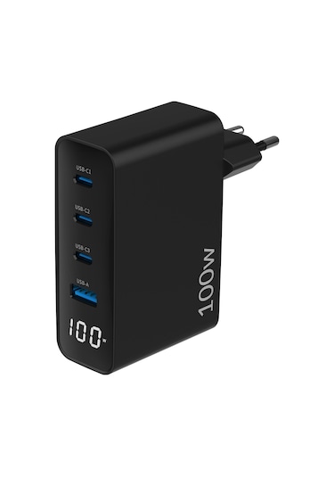 Juo 100W Gan Led Ekranlı 3 Type-C + Usb-A Hızlı Şarj Cihazı iPhone & Macbook & Notebook Şarj Aleti