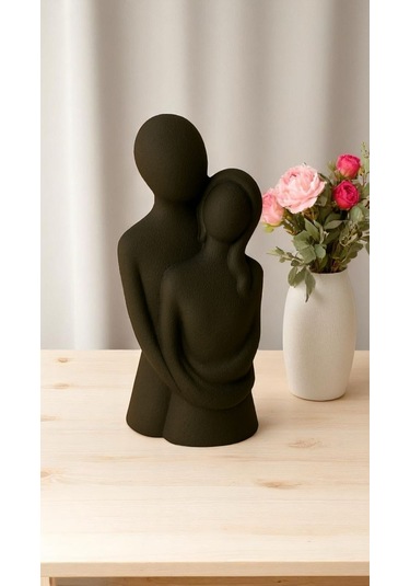 Sarılan Çift Figürlü El Yapımı Dekoratif Obje Romantik Ve Anlamlı Tasarım 10 X 5 Cm - Siyah