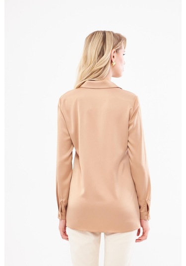 Klasik Saten Gömlek Vizon Vizon