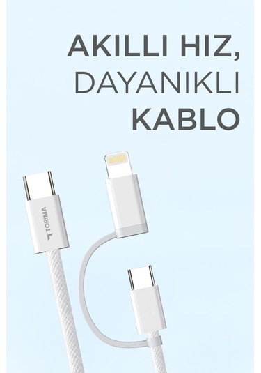 Torima U16 2 İn 1 Type-C To Type-C And Ligthning 100 CM 65 W Hızlı Şarj Ve Data Kablosu