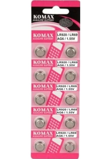 Komax AG6 LR920/LR69 1.55 V Alkalin Düğme Pil 10'lu