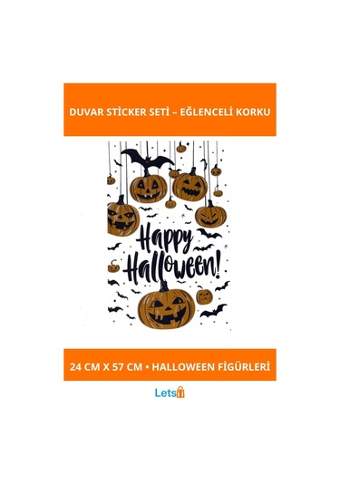 Halloween Temalı Balkabaklı Duvar Stickerı 24x57 Cm Çok Renkli
