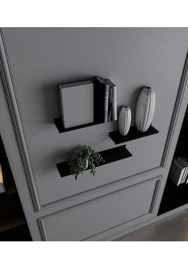 Rafburada® Siyah Dekoratif Metal Duvar Rafı, Kitaplık