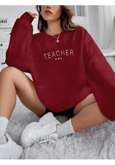 Yazılı Grafik Sweat-trzksw3665 Bordo