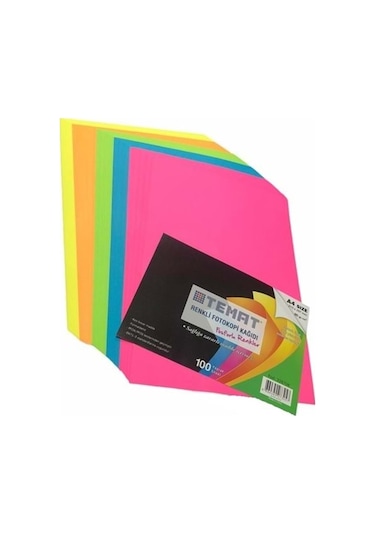 Temat Renkli Fotokopi Kağıdı Fosforlu Renkler 100'lü
