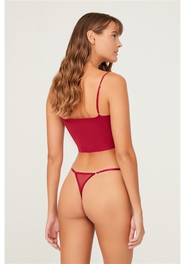 Önü Dantelli Tül Detaylı Kadın Tanga 3'lü Paket Külot Renkli-1 Çok Renkli