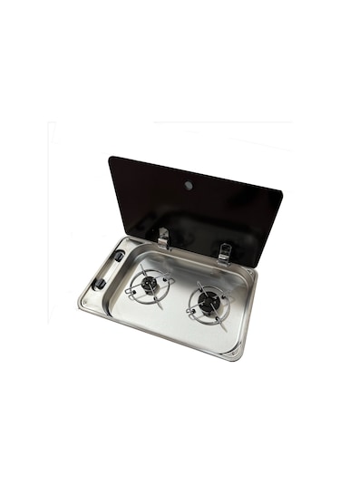 2 Gözlü Cam Kapaklı Ocak 53 X 32.5 X 10 Cm Üniversal Yatek Karava