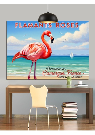 Flamingo Sahilde Dekoratif Kanvas - Mdf Ahşap Tablo