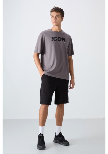 Tommy Life Koyu Gri Pamuklu Kalın Yumuşak Dokulu Oversize Fit Baskılı Erkek T-shirt - 88331 Koyu Gri