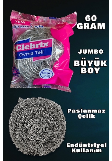Technow Paslanmaz Çelik Büyük Endüstriyel Boy Bulaşık Ovma Teli Jumbo Boy 60 Gr