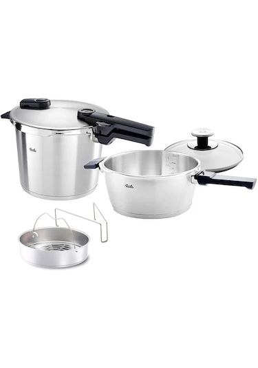 Fissler Vitaquick Premium 8+4 Litre Düdüklü Tencere + Buharda Pişirme Aparatı Gümüş