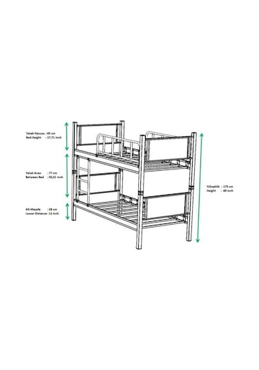 Teknor Genç Çocuk Odası Ahşap Başlıklı 90x200 Metal Ranza