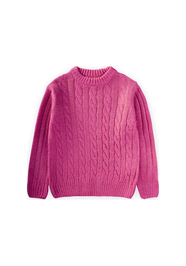 Cigit Saç Örgülü Kazak 1-8 Yaş Erguvan Koyu Pembe