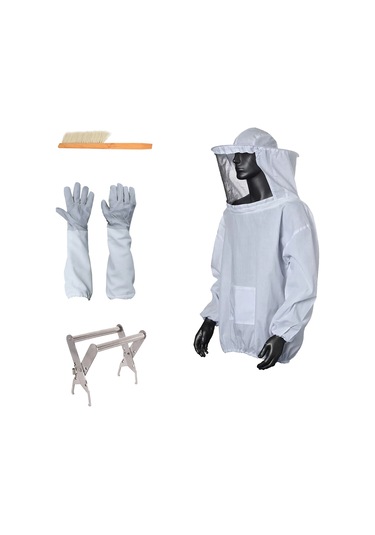 Youmex "4 Parçalı Arıcı Seti: Arıcı Ceketi, Eldiven, Çerçeve Tutucu Ve Fırça - Arı Sokmalarına Karşı Koruma" Beyaz