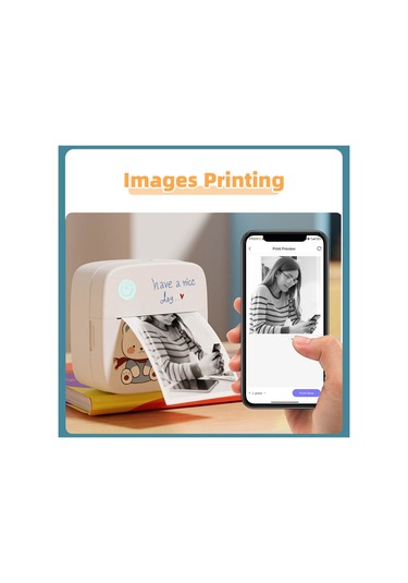 Vkemall B1 Mini Termal Yazıcı 58mm - Bluetooth, Aı Portre, Faturalar/notlar, 1200mah Pil, Pembe Ayı Desenli, 1 Roll Kağıt Dahil