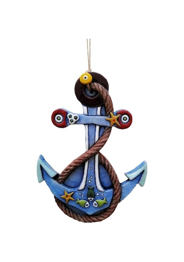 Özel Tasarım Halat Süslemeli Çapa Seramik Dekoratif Duvar Süsü Ev Bahçe Dekorasyon