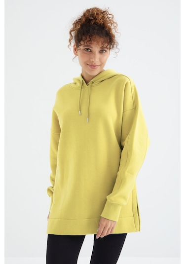 Tommy Life Limon Reglan Kol Basic Kapüşonlu Oversize Sweatshirt Tunik - 97242 Limon Sarısı
