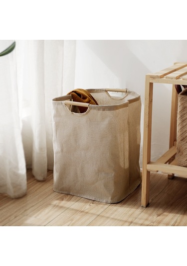 Cbtx Katlanabilir Çamaşır Sepeti Ahşap Saplı Pamuk Keten Depolama Sepeti Boyut L Diğer
