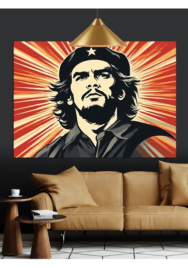 Che Guevara Siyah Portresi Dekoratif Kanvas - Mdf Ahşap Tablo
