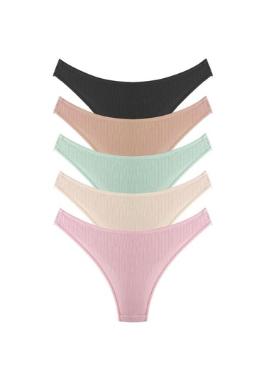 Kadın Pamuklu Ve Likralı Fitilli Kaşkorse Brezilya Külot 5'li Paket Çok Renkli 1 Çok Renkli