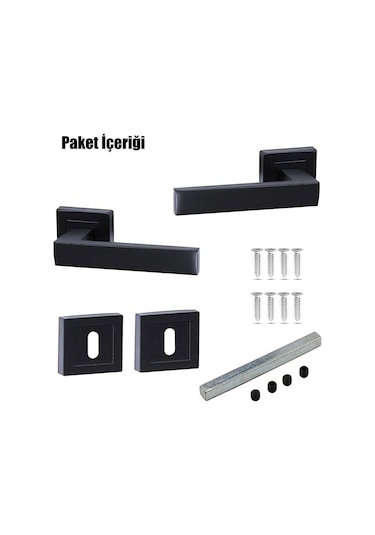 Avanti Siyah Kare Rozetli Kapı Kolu Oda 1 Takım 2 Adet Kapı Kolu 2 Adet Alt Rozet Sağ Kapı Kolu