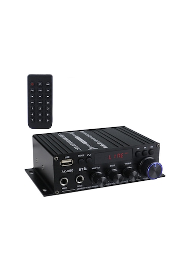 Wezone Ak-390 Ev Araç Mini Bluetooth Güçlendirici 40wx2, Fm Radyo, Usb, Çift Mikrofon Girişi, Işıklı Ekran