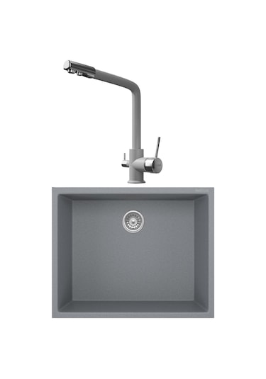 Real Stone K012 Gri Mutfak Evyesi + Abant Arıtmalı Mutfak Bataryası Gri