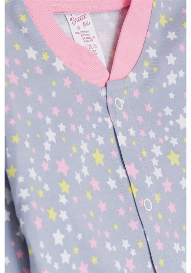 Breeze Kız Bebek Tulum Renkli Yıldız Desenli 0-3 Ay-6 Ay, Gri-Gri