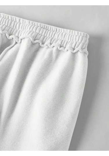 Kallima Kışlık Polarlı Yüksek Bel Beyaz Bol Paça Eşofman Altı Siyah