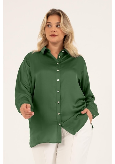 Saten Uzun Kollu Gömlek-1732 Yeşil
