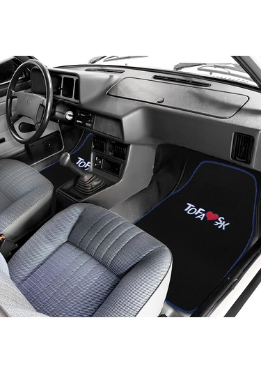 Tofaş Şahin Doğan Kartal Uyumlu Siyah Halı Paspas 5'li Set Mavi Şeritli Nakışlı Oto Paspas Takımı