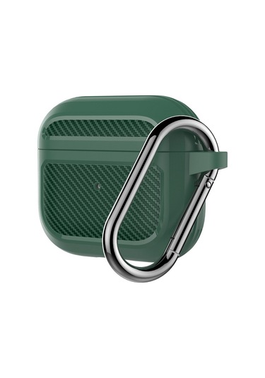 Karbon Fiber Tpu Kalınlaştırmak Darbeye Dayanıklı Kulaklık Koruyucu Kılıf Airpods Uyumlu 3 İçin Kanca İle Yeşil