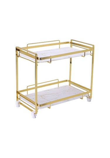 Novahub Çift Katlı Beyaz Altın Banyo Rafı - Metal Malzeme, Dekoratif Ve Pratik, Dayanıklı Altın