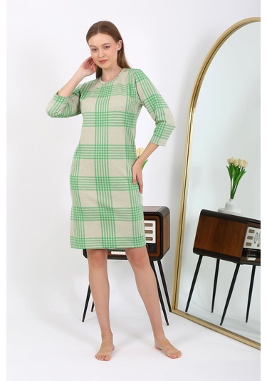 Akebeniz Pamuk Ev Elbisesi Tunik Gecelik Yeşil 13131 Yeşil