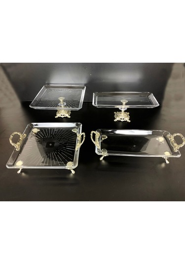 Elta Collection 4 Parça Gümüş Metal Ayaklı Sunum Seti Gümüş