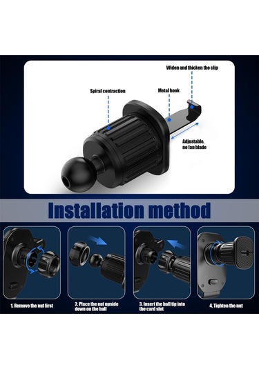 Yifomall Araç Telefon Tutucu, 360 Derece Döner, Metal Klipsli Havalandırma Çıkışı, Sert Yollarda Sabit, Evrensel Telefon Uyumlu Siyah