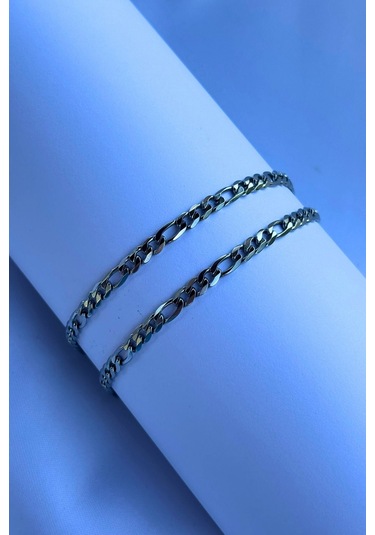 El İşçiliği Paslanmaz Çelik Zincir Erkek Kolye Gümüş - Beyaz