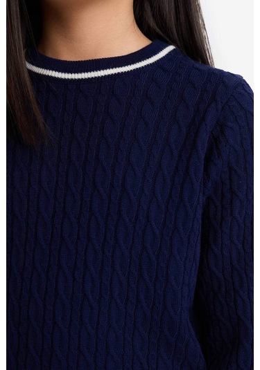 Defacto Kız Çocuk Okul Standart Fit Bisiklet Yaka Triko Kazak E7740a825aunv251 Lacivert