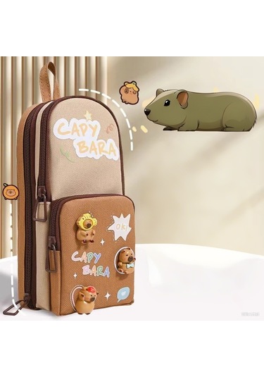 Mufunye Capibara Kalem Kutusu - Sevimli 3 Bölmeli Kırtasiye Düzenleyici, Kontrast Renk Renkli