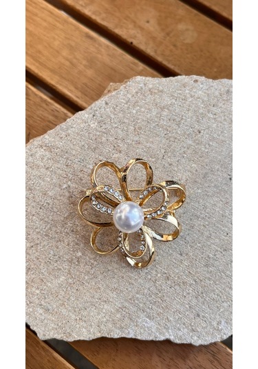 İncili Taşlı Broş Çok Renkli