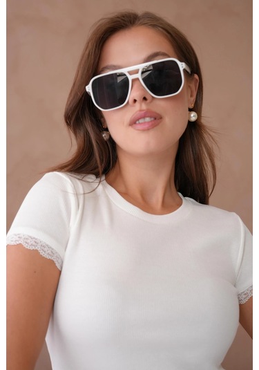 Dantel Detaylı Örme Body Bluz Ekru