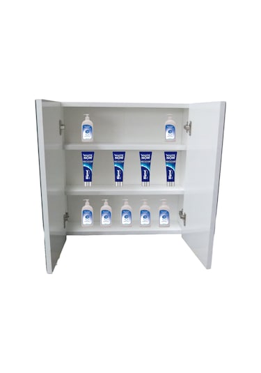 Lavabo Üstü Aynalı 2 Kapaklı Banyo Dolabı Beyaz