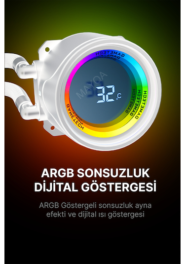 Gametech Hydra Beyaz Ahd360mm Isı Dereceli Argb Sıvı Soğutma