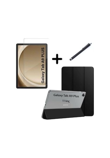 Samsung Galaxy Tab Uyumlu A9 Plus X210 Kılıf Set Pu Deri Smart Tablet Kilifi Ekran Koruyucu + Kalem X213 X215 X217