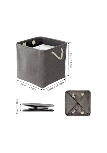 Leezsing Büyük Katlanabilir Kumaş Keten Saklama Kutuları 3'lü Set Raflar, Dolaplar İçin Keten Halat Saplı Katlanabilir Sağlam Dikdörtgen Sepetler Gri Renk