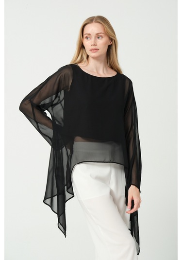 Şifon Detay Salaş Siyah Bluz Siyah