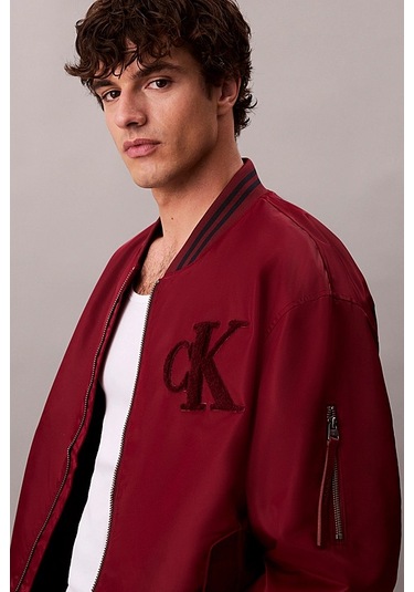 Erkek Tipped Hero Classic Fit Su İtici Bomber Mont - Bordo Renaissance Red
